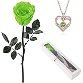 OSIAX Flowers for Delivery Prime,Single Preserved Rose with Necklace for Women,Real Roses Gift Set for Her,Mom Birthday Gifts from Daughter, Valentines Flowers (Emerald Green)