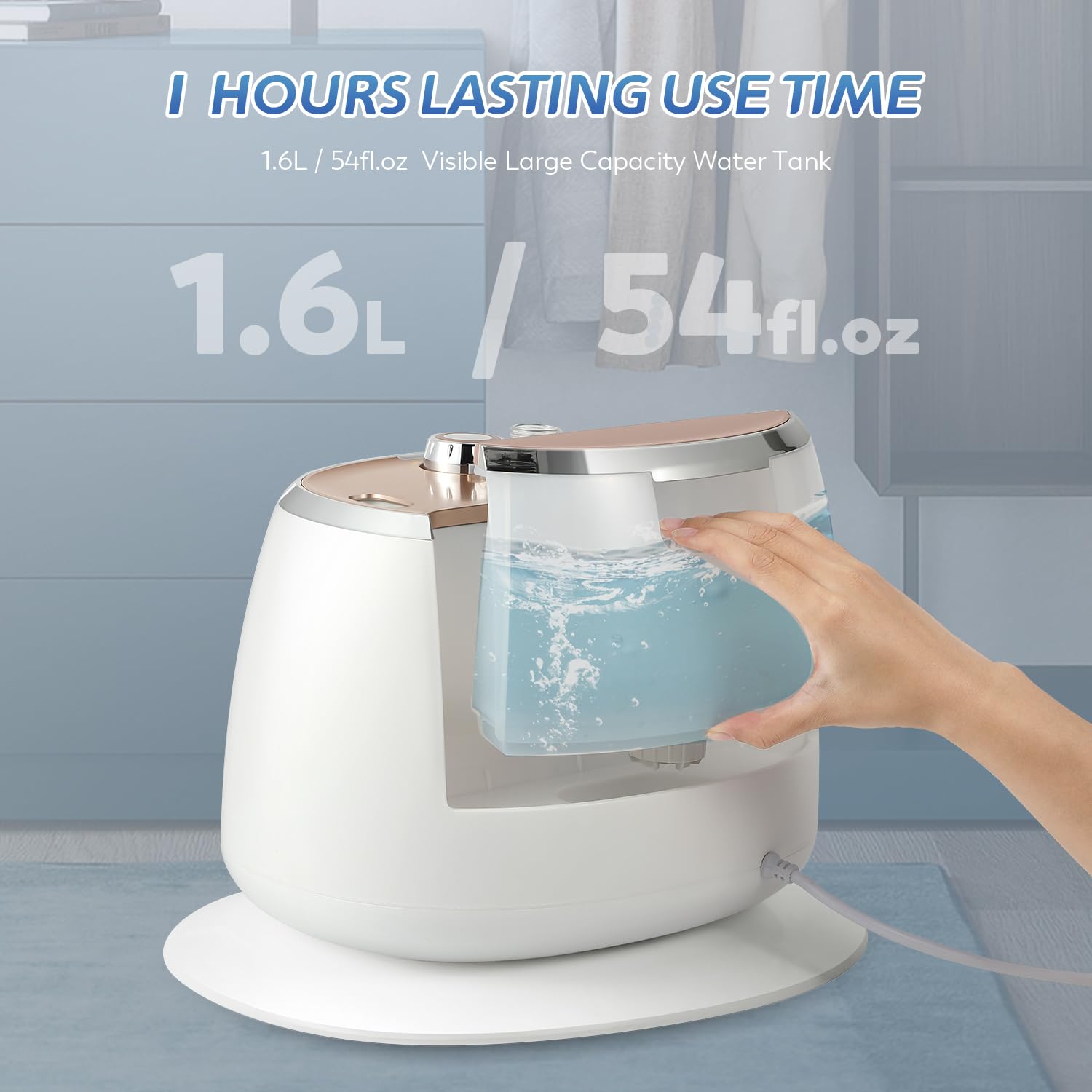 Hapyvergo Garment Steamer for Clothes Standing, 1800w Strong Power with 54 fl.oz Water Tank for 1 Hour Continuous Steaming, Flat Hanging Diagonal Ironing in 10 Level Steam Adjustment