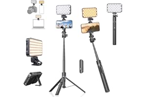 Gahenwo Phone Tripod with Light 2000mAh, Video Kit with Fill Light, 68" Selfie Stick with Remote Control, Portable Tripod for