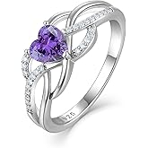 PYNZY Celtic Knot Rings Infinity Twisted Rings, 925 Sterling Silver Heart Statement Ring with Birthstone for Women Jewelry Gift