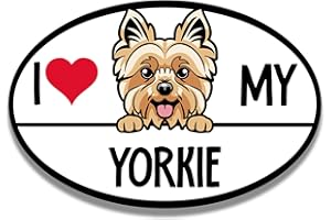 Magnet Me Up I Love My Yorkie Dog Breed Car Magnet Decal, 4x6 Inches Oval, Adorable Decoration for Vehicle, Fridge, and More! Cute Peeking Dog Car Accessories, Gift for Yorkie Lovers, Made in USA