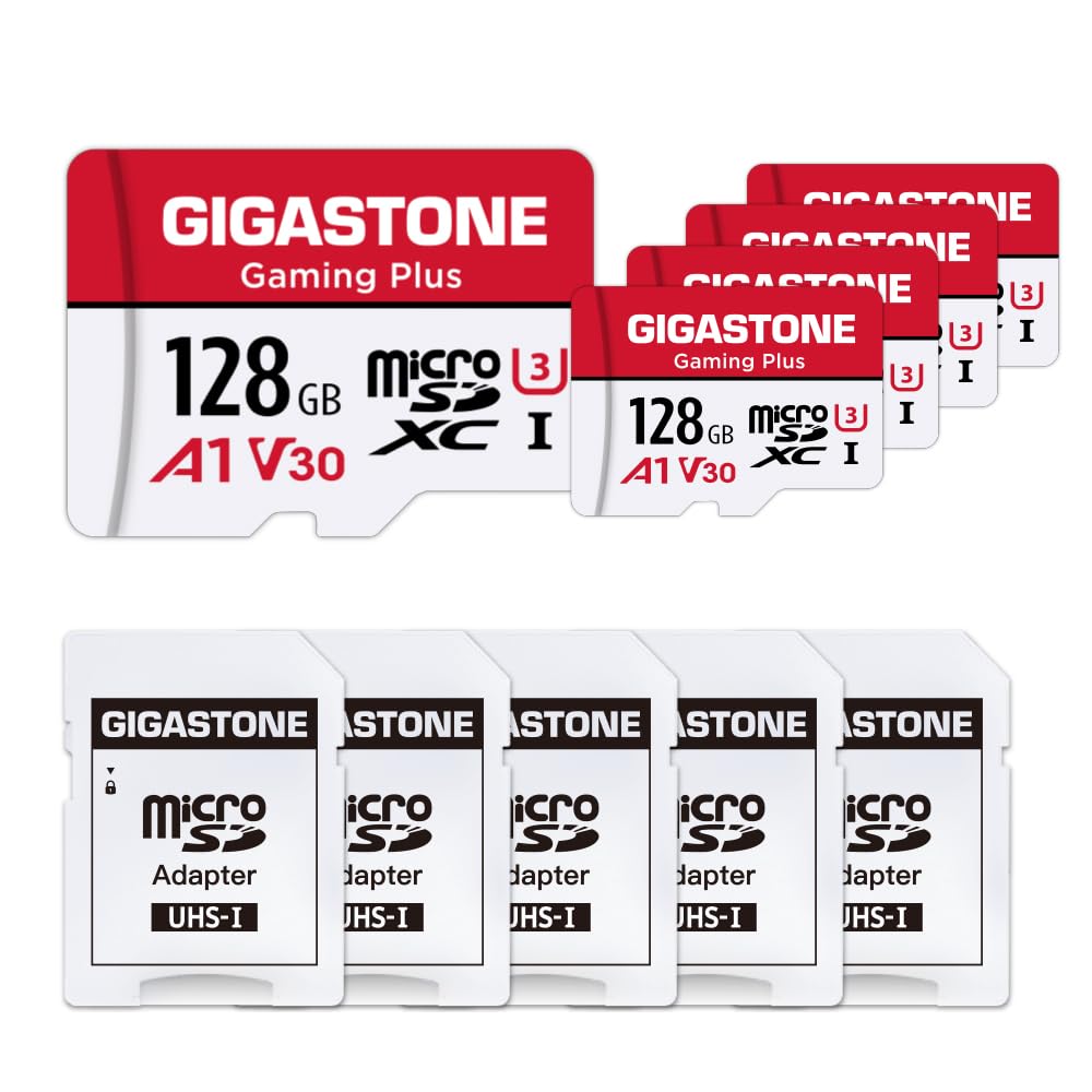 【For Switch 1 Only】GIGASTONE Micro SD Card 128GB 5-Pack, Gaming Plus, MicroSDHC Memory Card for Nintendo-Switch 1, Full HD Video Recording, UHS-I U1 A1 Class 10, up to 100MB/s, with SD Adapter