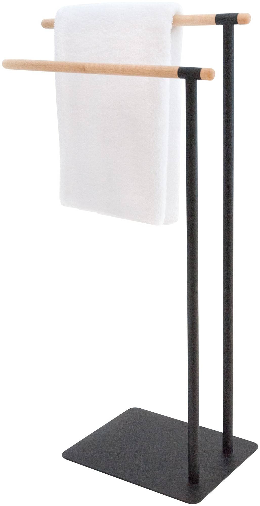 Sealskin Brix Towel Rack, Metal, Wood, Black, 43 x 79.5 x 24 cm