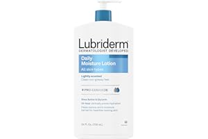 Lubriderm Daily Moisture Lotion + Pro-Ceramide, Shea Butter & Glycerin, Hydrating Face, Hand & Body Lotion, 24-hour Moisturizer for Dry Skin, Paraben & Dye Free, Scented, Non-Greasy, 24 FL OZ