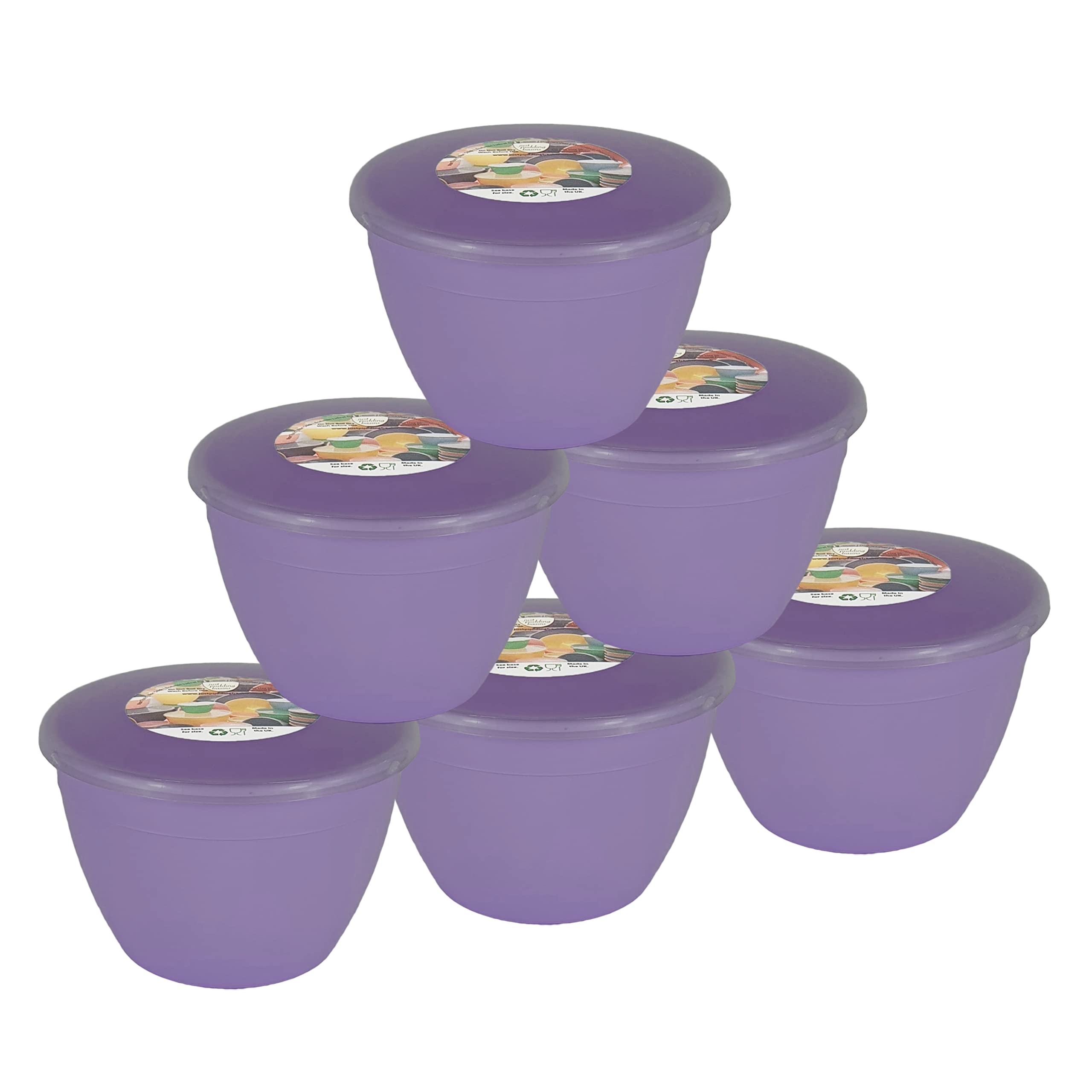 Just Pudding Basins Pastel Colours Lilac 1 Pint Basin and Clear Lid Pack of 6 Plastic Pudding Steaming Bowls