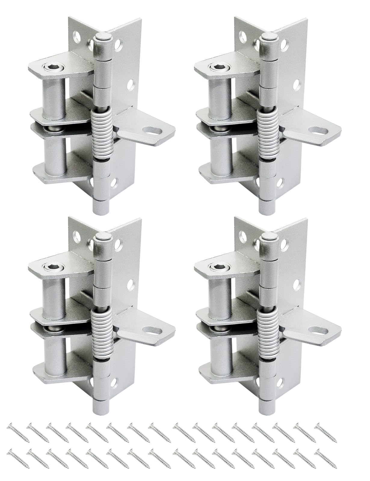 4 Pack 10cm Self-Closing Door Hinges, 4" Spring Interior Residential Hardware (Silver)