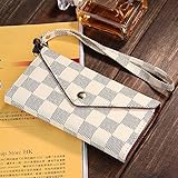 iPhone 6/6s Case Luxury Designer, 5-Slot Pockets, With Card Holder, Envelope Purse Function, Hand Strap, White Checker Prints, For Women Men, Premium Quality, High Grade, Classic Design, Classy Style