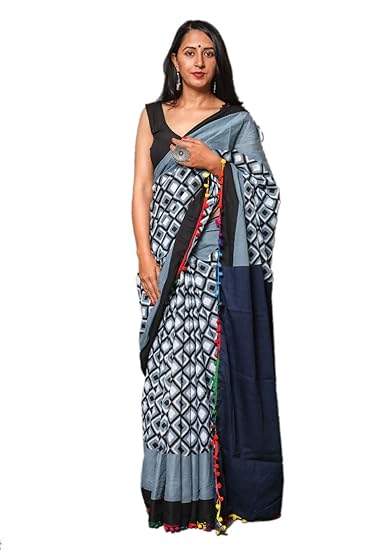 Woman Hand Block Cotton Mulmul Saree with Blouse (Jaipuri Print)