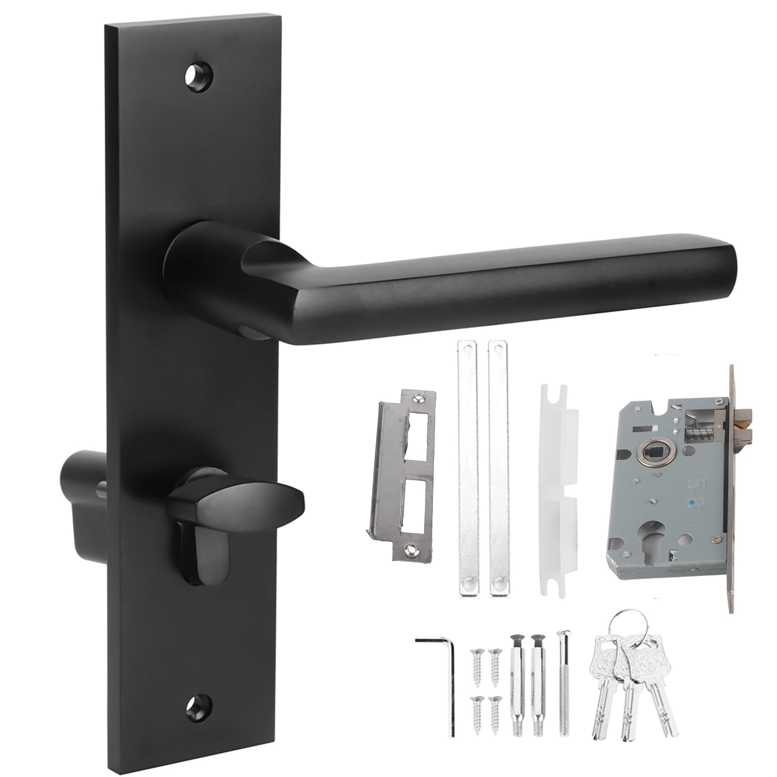 Denash Door Lock, Ultra Silence Singlesided Split Front Door Lock, Square Door Handles Lever Door Handle with Lock and Keys for Bedroom and Bathroom