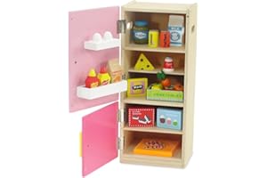 EMILY ROSE 18 Inch Doll Wooden Play Kitchen Refrigerator Freezer Toy Gift Set, Includes 20 Pretend Food Accessories | Doll Not Included