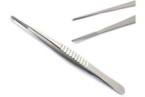 MEDSPO Professional Tweezers | Orthodontic Surgical Medical | Dental Bracket Placing | Cotton Dressing Tissue Forceps | Direct Bonding Serrated Suture Plier CE (DeBakey Tweezers - 15cm)
