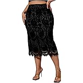 SHENHE Women's Plus Size Floral Lace Skirt High Waist Business Work Casual Elegant Midi Skirt