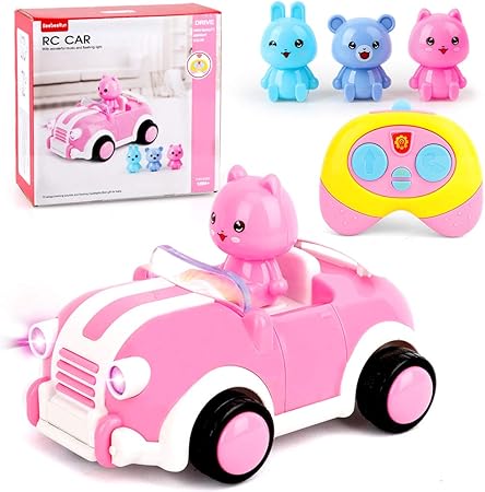 Amazon Co Jp ピンク カートゥーン リモコンカー 2ch レースカー おもちゃ 音楽 ライト 動物付き 18ヶ月以上の子供 女の子 Toys