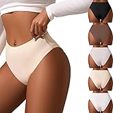 PBQOA High Waisted Cotton Underwear for Women Sexy Cheeky High Cut Briefs Half Coverage Panties with Stretchy Waistband