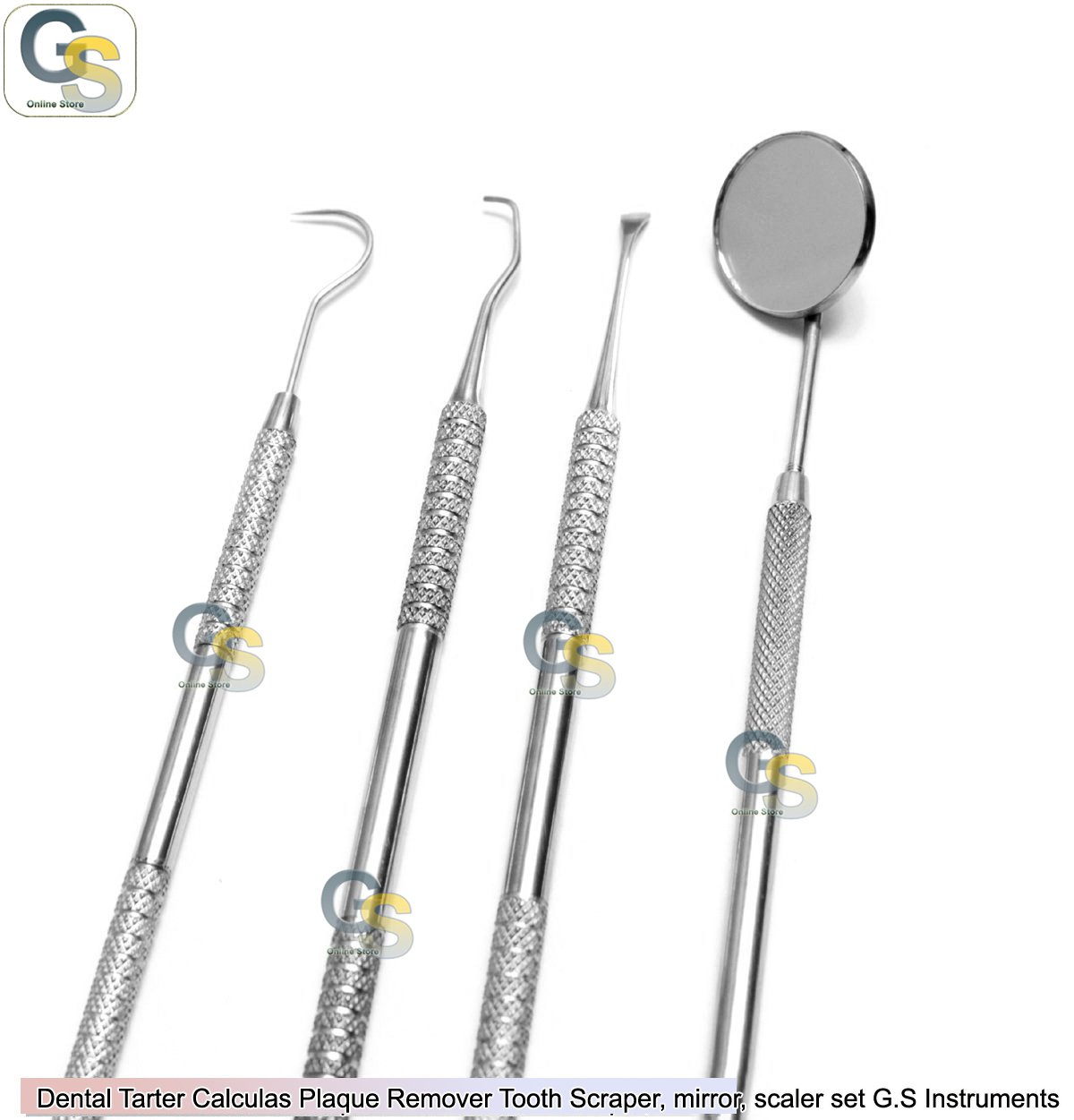 DENTAL TARTER CALCULAS PLAQUE REMOVER TOOTH SCRAPER, MIRROR, SCALER SET G.S INSTRUMENTS: Beauty