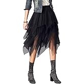 Tulle Skirts for Women 3 Layered High Low Asymmetrical Midi Length Elastic Waist Mesh Tutu Skirt