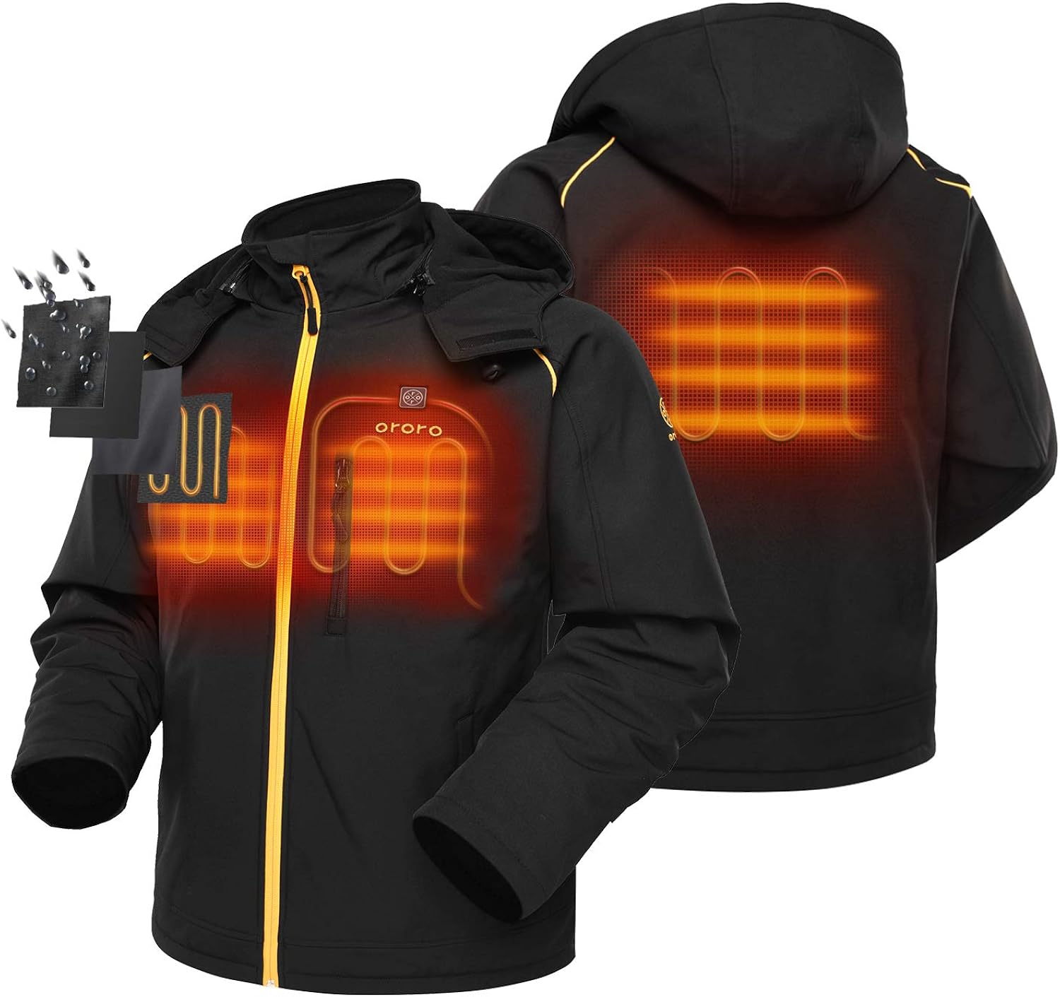ORORO Men's Soft Shell Heated Jacket with Detachable Hood and Battery Pack: Clothing
