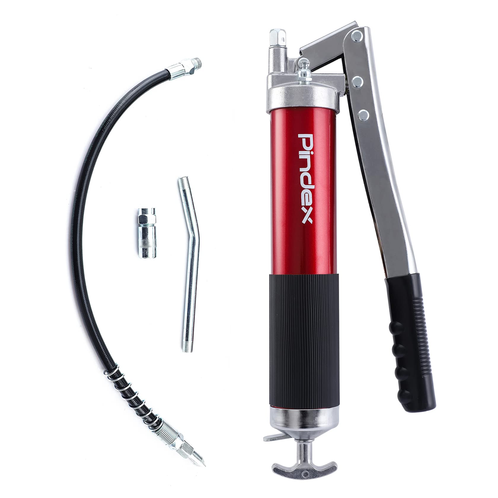 Pindex Grease Gun 8000 PSI Professional Pistol Grip with Flexible Hose Hand Lever Heavy Duty Manual Grease Gun Tool Fit 14oz Cartridge and Bulk for Heavy Equipment, Vehicles, Machinery