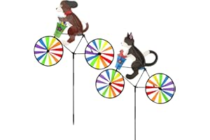 JREMREO 2 Pack 20 Inches Animal Bike Spinners Decoration, Colorful Dog and Cat Pinwheels with Stakes, Windmill Wind Spinner for Yard Garden Lawn, Large Pet Pin Wheels Outdoor Decor Gifts for Kids
