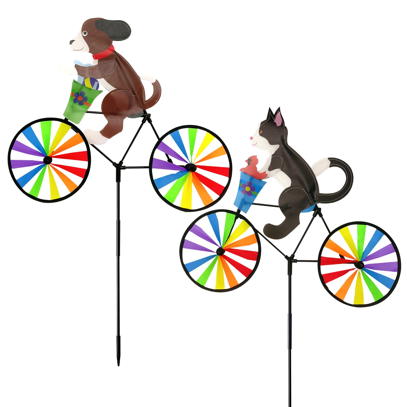 Photo 1 of 2 Pack 20 Inches Animal Bike Spinners Decoration, Colorful Dog and Cat Pinwheels with Stakes, Windmill Wind Spinner for Yard Garden Lawn, Large Pet Pin Wheels Outdoor Decor Gifts for Kids