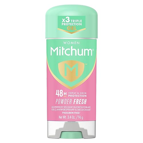 Mitchum Women’s Antiperspirant Deodorant Gel Stick, Powder Fresh Scent, 48HR Sweat & Odor Protection, Triple Odor Defense, Alcohol-Free, 3.4 oz