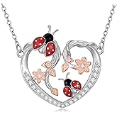 SOESON Ladybug Necklace For Women 925 Sterling Silver Heart Ladybug And Leaf Necklace Jewelry Birthday Gift