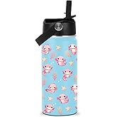 ROVOZAR Axolotl Water Bottle 16oz - Axolotl Stainless Steel Water Bottle with Straw - Cute Axolotls Insulated Cup for Girls Boys - Axolotls Kids Tumbler for School, Sports, Travel