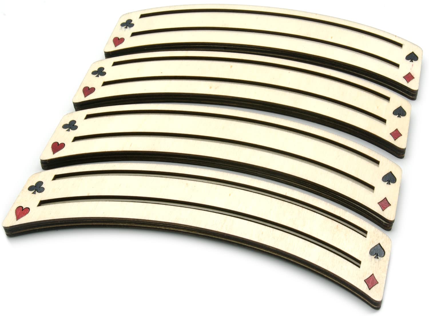 Brimtoy 4 x Wooden Playing Card Holders 19.5cms - Adult Playing Card Accessory Holds a Single Hand of Standard Cards - Made in the UK
