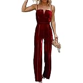 xxxiticat Women's Sleeveless Velvet Jumpsuit Elegant V Neck Backless Spaghetti Strap Wide Leg One Piece Overall Outfit