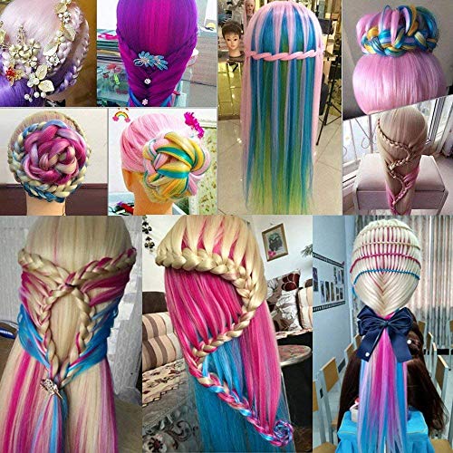 Beauty Star 29 Inch Colorful Mannequin Head with 100% Syntheic Hair Professional Bride Hairdressing Cosmetology Doll Head Training Head Free Stand holder + Practice Tools - Thumbnail 5