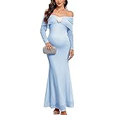 AISWI Maternity Off The Shoulder Mermaid Maxi Dress Mesh Bodycon Pregnancy Dresses Baby Shower Photoshoot with Floral