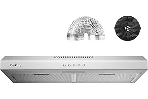 Range Hood 30 Inch, IsEasy Under Cabinet Range Hood, Ducted/Ductless Convertible, Kitchen Vent Hood 30 Inch with 3-Speed Exhaust Fan, Stainless Steel, Reusable Filters, LED Light and Charcoal Filter