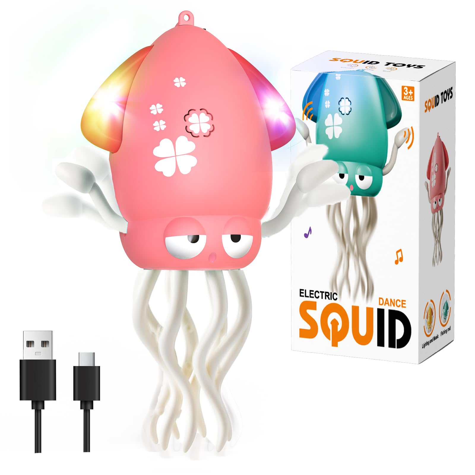Babuloo Dancing Octopus Toy for Kids, Electric Octopus Crawling Toy with Music/Lights/Rechargeable Battery, Light up USB Moving Squid Toys for Baby Boy Girl 3 4 5 6+ Year Old Birthday Gifts, Pink — image 1
