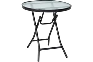 Tangkula Patio Bistro Table, 18" Round Side Table with Tempered Glass Tabletop, Rustproof Frame and Stable X-Shaped Structure, Folding Side Table for Indoor and Outdoor Use