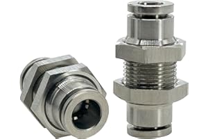 Jienk 2Pcs 304 Stainless Steel Bulkhead Union 1/4" x 1/4" Tube OD Push to Connect Tube Fitting, PMM-1/4 Pneumatic Quick Connect Air Fitting