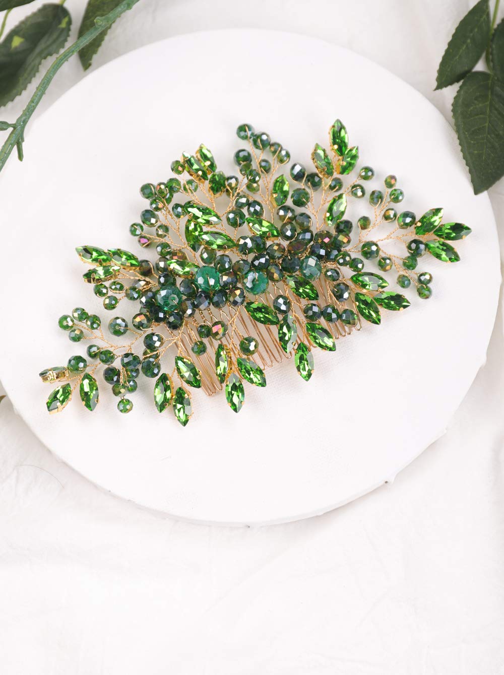 Anglacesmade Bridal Emerald Hair Comb Green Crystal Hair Piece Wedding Hair Accessories for Women and Girls (Green) — image 1