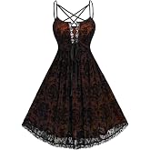 ROSE GAL Rosegal Women Plus Size Gothic Overlay Midi Dress Backless Spaghetti Strap A Line Dress