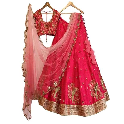 Womens embroidery Silk Lehenga choli (Red, Free Size, YF_10)