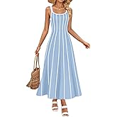 ZESICA Womens 2026 Summer Sleeveless Striped Midi Dresses Casual A Line Swing Knit Long Dress Beach Vacation Clothes