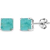 Sterling Silver Cabochon Stone 6mm Square Prong-Set Stud Earrings
