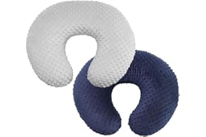OWLOWLA 2Pack Nursing Pillow Cover Grey&Navy Nursing Covers Set Breastfeeding Pillow Slipcover Fits Naked Nursing Pillow for Baby Boy Girl(Silver Gray/Navy)