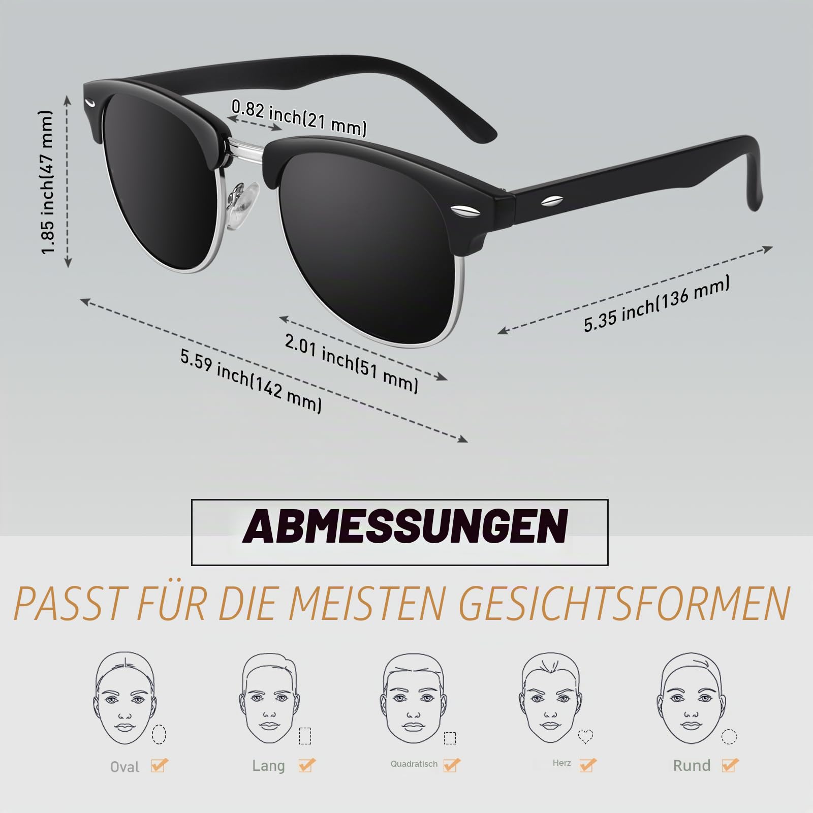 CGID MJ56 clubma Unisex Retro Vintage Sonnenbrille im angesagte 60er Browline-Style mit markantem Halbrahmen Sonnenbrille,Brillen trends 2018, 1a Matte Schwarz-grau, 51 7