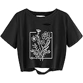 Remidoo Women's Summer Casual Distressed Short Sleeve Crop Top Crewneck T Shirt