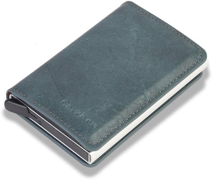 Carrken® Antitheft RFID Blocking Men and Women Credit Debit Business Card Holder Geneiun PU Leather with Aluminium Box Travel Wallet (FC 20) (Tohae Blue)