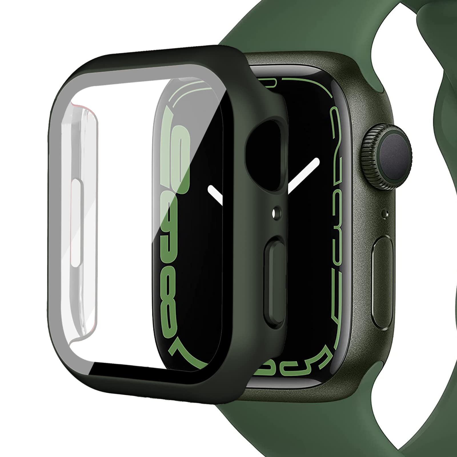 Miimall Case Compatible with Apple Watch Series 9 8 7 41mm Tempered Glass Screen Protector, Ultra-Thin Hard PC Shockproof All-Around Bumper Shell Protective Cover for iWatch Series 9 41mm-Green