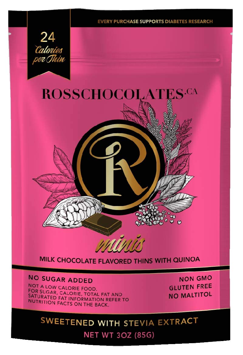 Ross Chocolates, No Sugar Added Gourmet Milk Chocolate Mini Thins, Keto and DIabetic (Crunchy Quinoa)