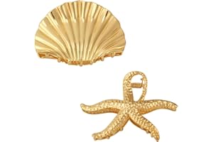 2 Pcs Seashell and Starfish Hair Claw Clips for Women and Girls, Gold Metal Large Claw Clips Fashion Headdress Accessories fo