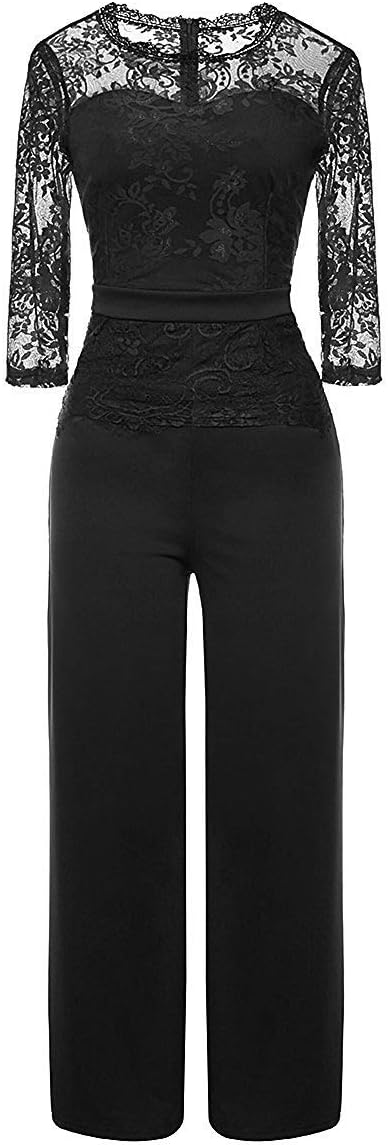 LSAME Women’s Elegant Lace Spliced Mesh Off Shoulder Rompers and Jumpsuits