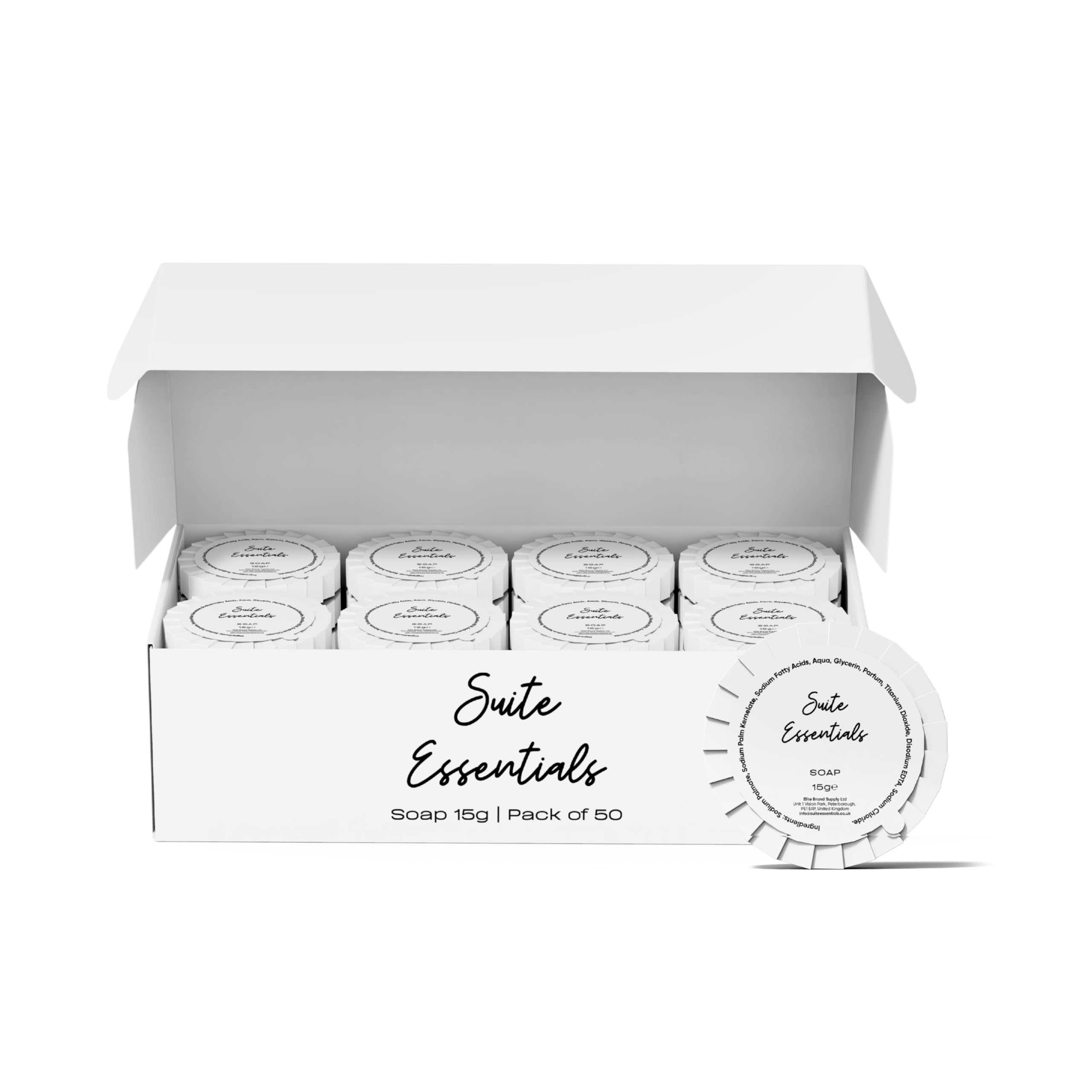 Suite Essentials 50 x 15g Soap Bars Bulk Pack - Ideal For Hotels, Guest Rooms, Airbnb & Hospitality, Recyclable Packaging, Bulk Buy Mini Toiletries Soap Bars Multipack
