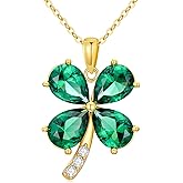AHTAMOS Shamrock Necklace Emerald Necklaces for Women 18K Gold Plated Silver Four Leaf Clover Green Emerald Pendant Necklaces, May Birthstone 16+2"